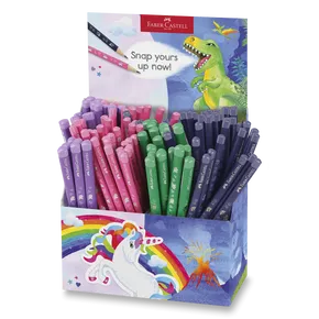 Grafitové tužky a jumbo tužky Faber-Castell Unicorn & Dinosaurus stojánek, 120 ks